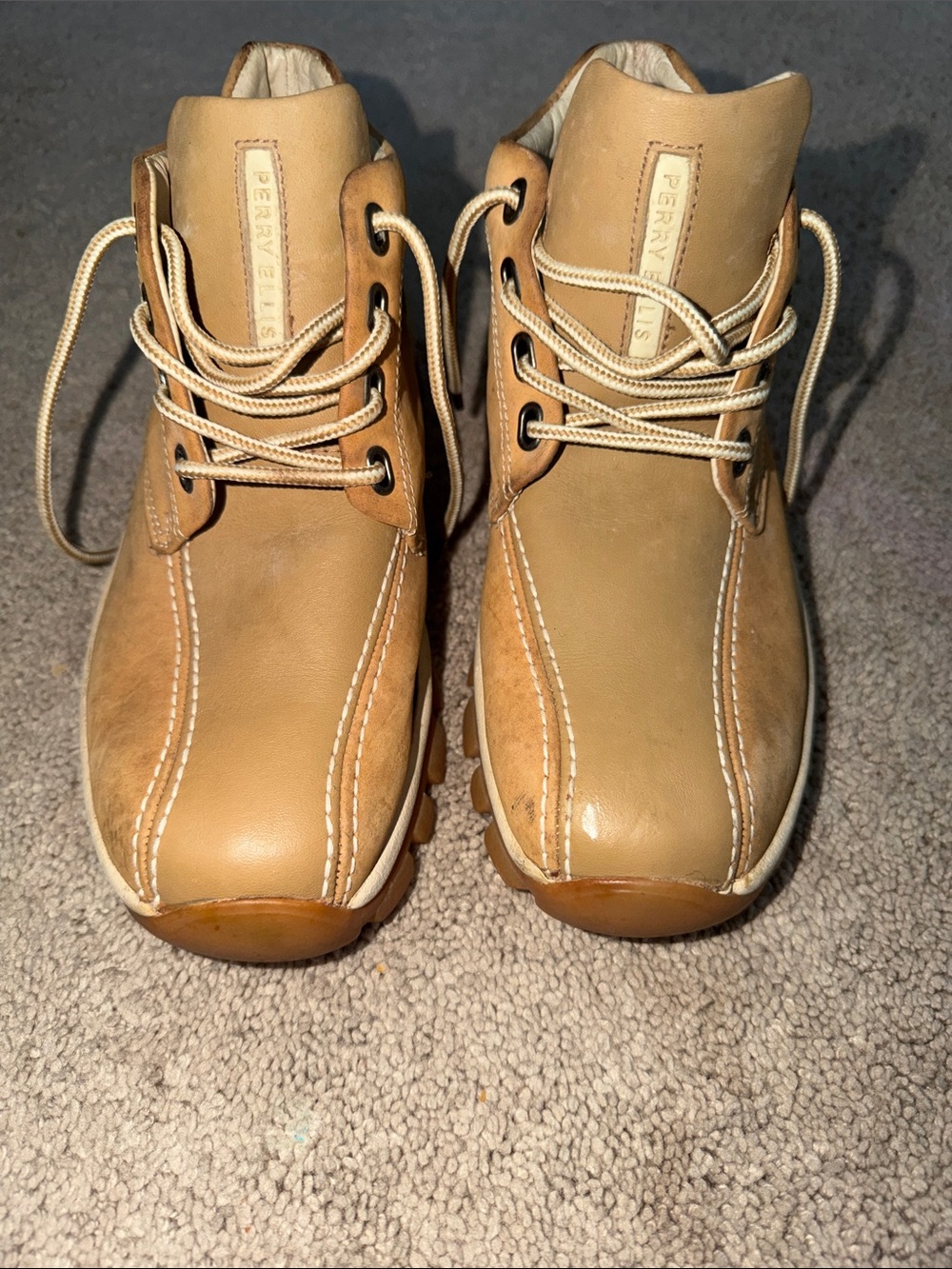 Perry Ellis Kids Tan Lace-Up Leather Boots